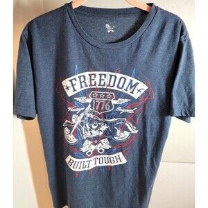 Patriotic Freedom 1776 Built Tough Motorcycle Biker Gray T-Shirt Medium